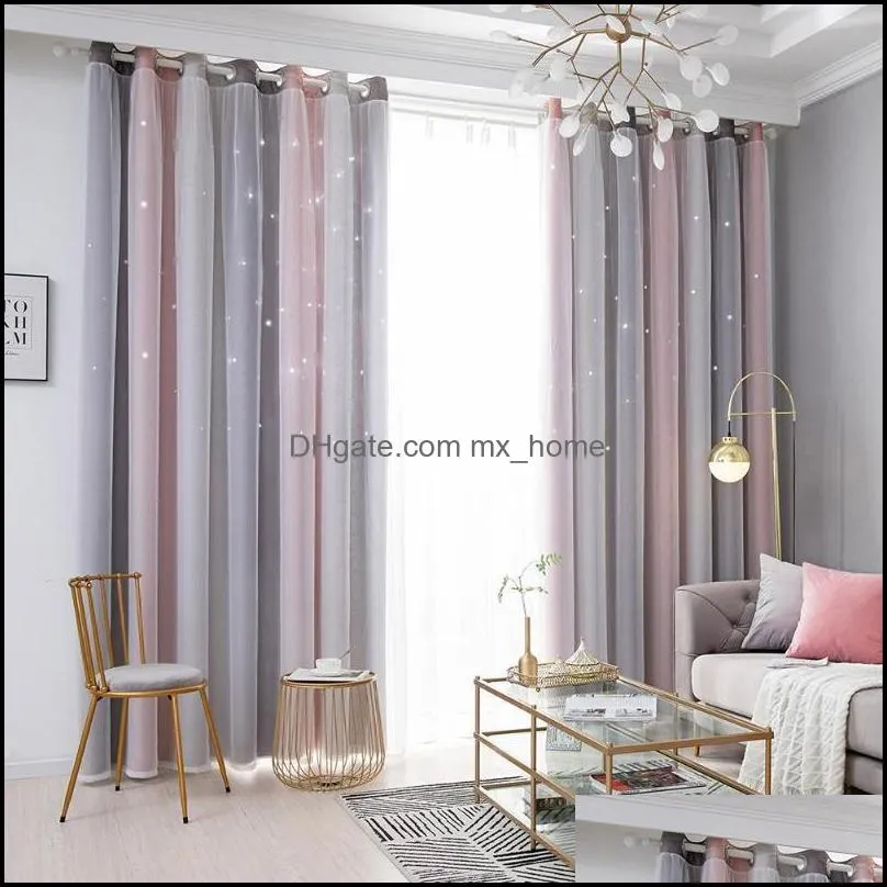 Curtain & Drapes 100x250CM Romantic Color Sheer Girl Kids Bedroom Full Blackout Window Hollow Star Home Decor