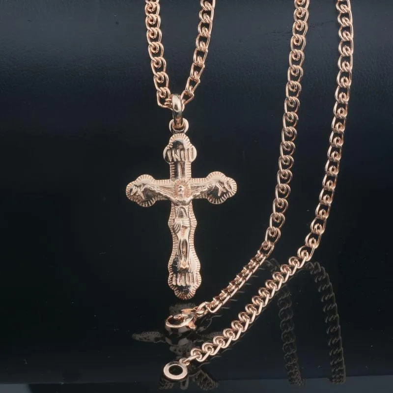 Naszyjniki wiszące 2 Style kobiety mężczyźni pedant biżuteria 585 Rose złoto Kolor biały krzyż Cross Crystal Naszyjnik