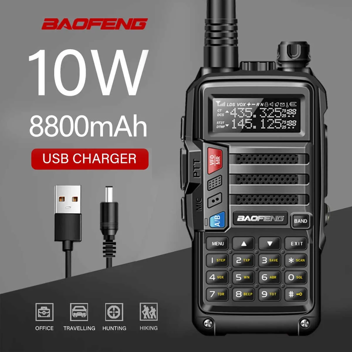 Baofeng UV-5R Plus Walkie Talkie Long Range 10W Tri-band Portable Radio för jakt 30 km uppgradering av UV-10R Dual Band UHF VHF