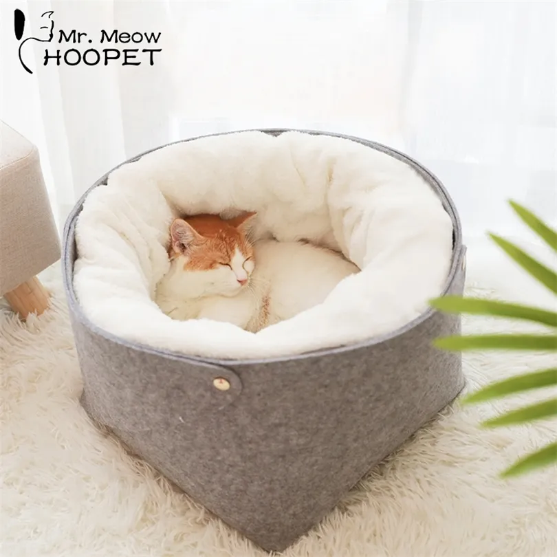 Hoopet Cat Bed Cat House Pet Dog House voor kattenbank voor katten katoenen huisdieren producten puppy zacht comfortabel winterhuis T200101