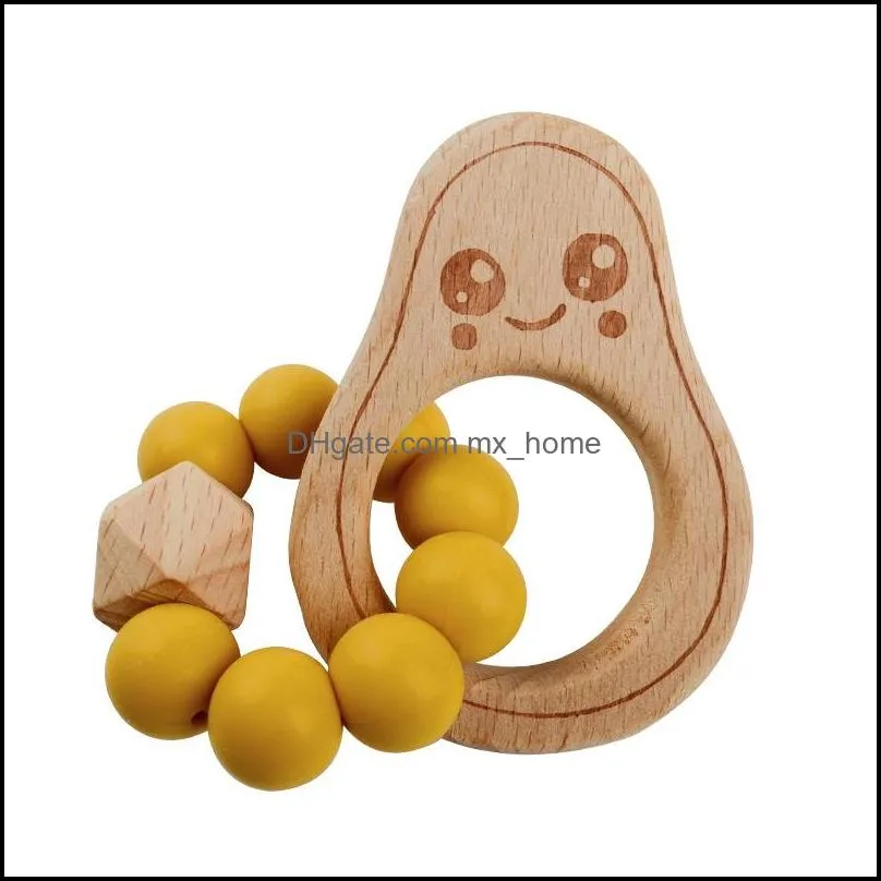 baby teethers toys wristband natural wooden silicone teething beads teether newborn teeth practice food grade soother infant feeding avocado kids chew toy