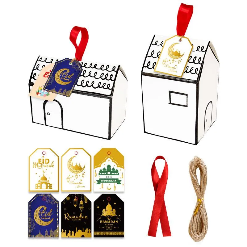 Emballage cadeau 24 ensembles Eid Mubarak Boîte à bonbons Sac d'emballage avec étiquette en papier pour bricolage Festival islamique musulman Al-Fitr Party Ramadan DecorGift