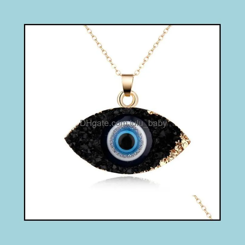 Simple Evil Eye Druzy Drusy Pendant Necklace Women Resin Handmade Clavicel Chains Necklaces for Female Christmas Imitation Natural Stone