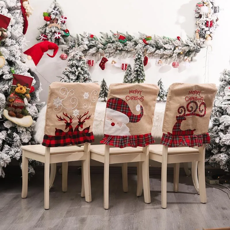 Decorações de Natal Capa de cadeira Elk Man Old Man Xmas Back Cushion Dining Table Decoration for Home Navidad 2022 Ano SuppliesChristmas