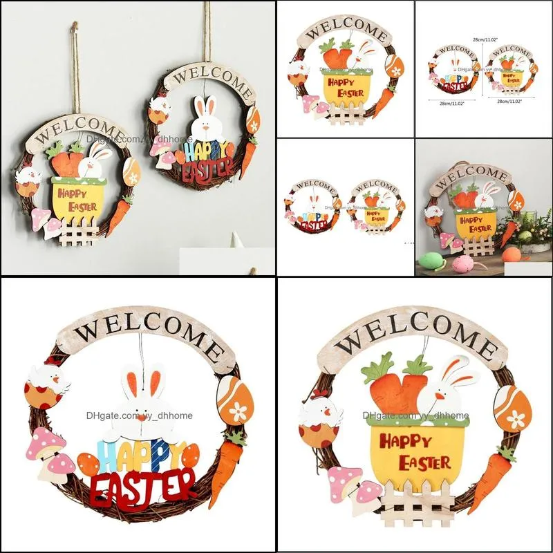 Decorative Flowers & Wreaths Easter for Front Door Decor Eggs Carrot Rattan Garland Wall RRF12932