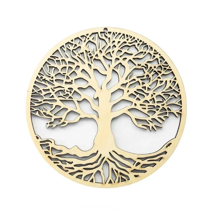 Dekorativa föremål Figurer Trävägg Hängande dekor Tree of Life Fatima Pendant Amulet Sacred Yoga Meditation Healing Artwork Christmas