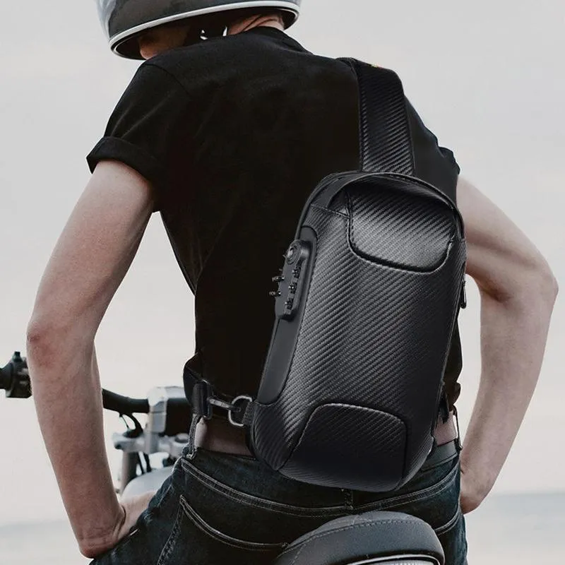 Sacs de taille Sports de plein air, fitness, cyclisme, imperméable à l'eau, sac de poitrine durable, sac à bandoulière en fibre de carbone de grande capacité pour homme