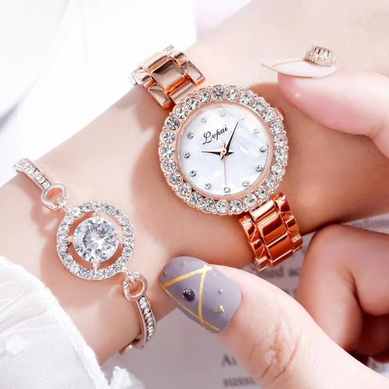 Montres-bracelets Lvpai Bracelet Montres Or Rose Femmes Mode Diamant Géométrique Bracelet Quartz Horloge Dames Montre Zegarek DamskiWristwatches Wr