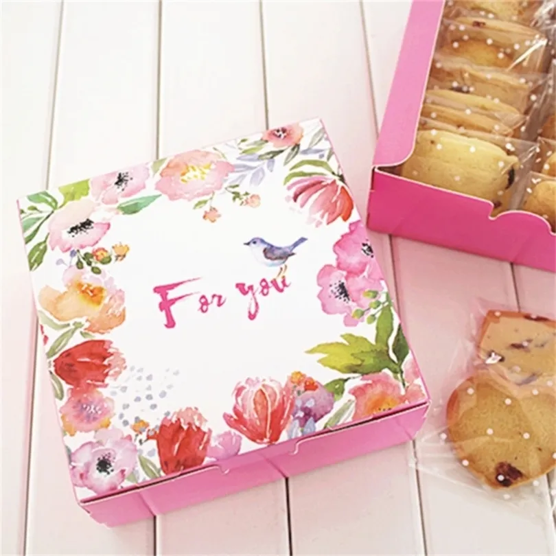 121245CM10PCS Pink Bird Srping Design Lagringslådor Papper Box Cookie Food Gift Packaging Wedding Christmas Use 201015