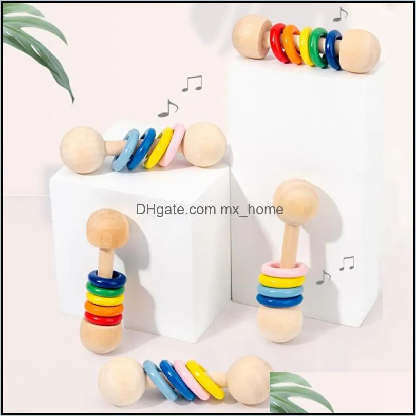 ins baby teethers toys teething natural wooden ring teether infant kids fingers exercise toy rainbow soother z5254