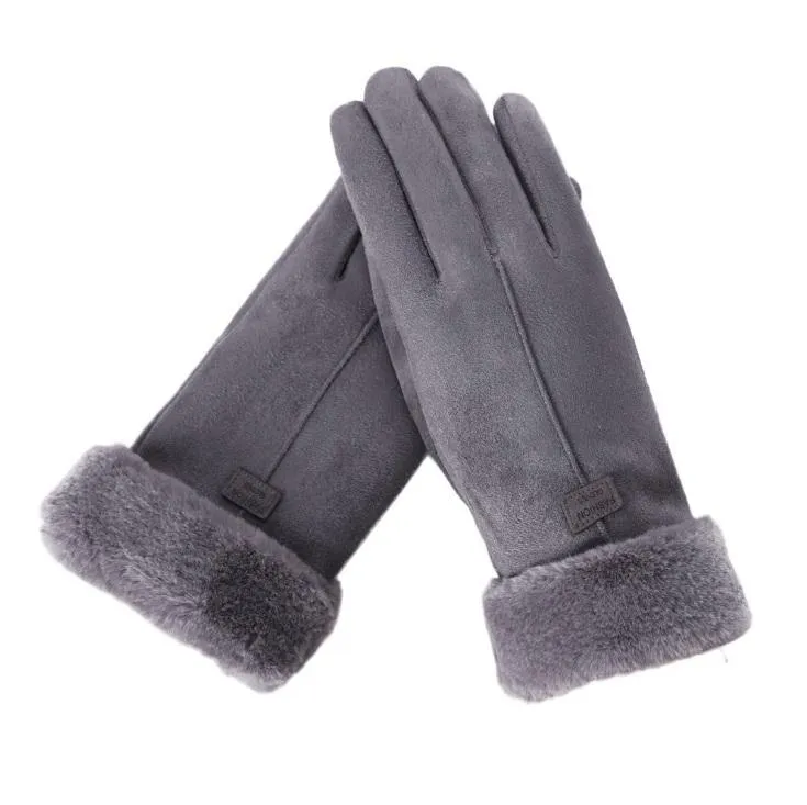 Fem fingrar handskar 2022 lyxiga mocka vantar full finger vantar höger index skärm handskar sammet tjock kvinnor vinter varm