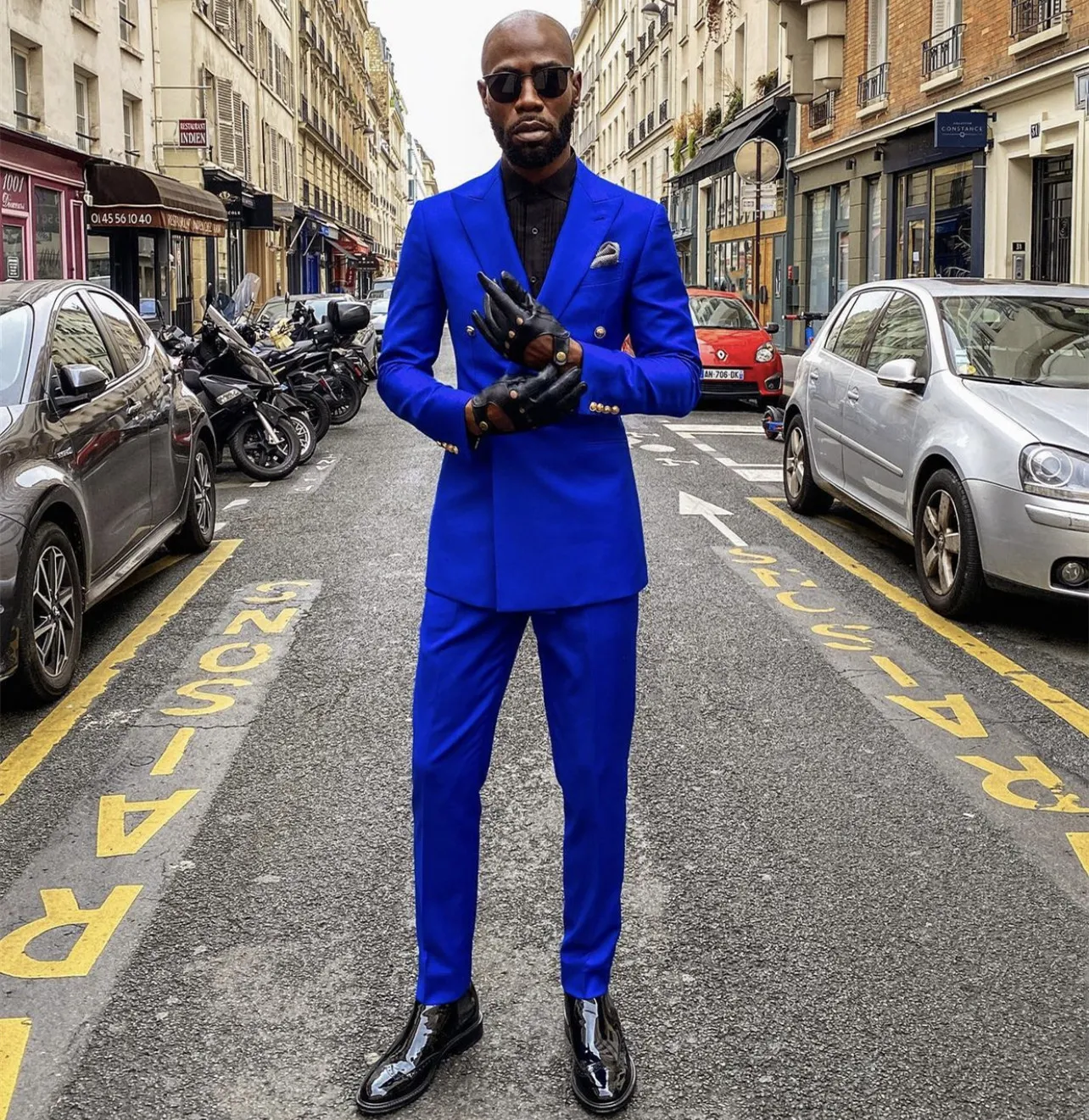 2022 Royal Blue Fashion Men Suits Double Breasted Jacket Pants