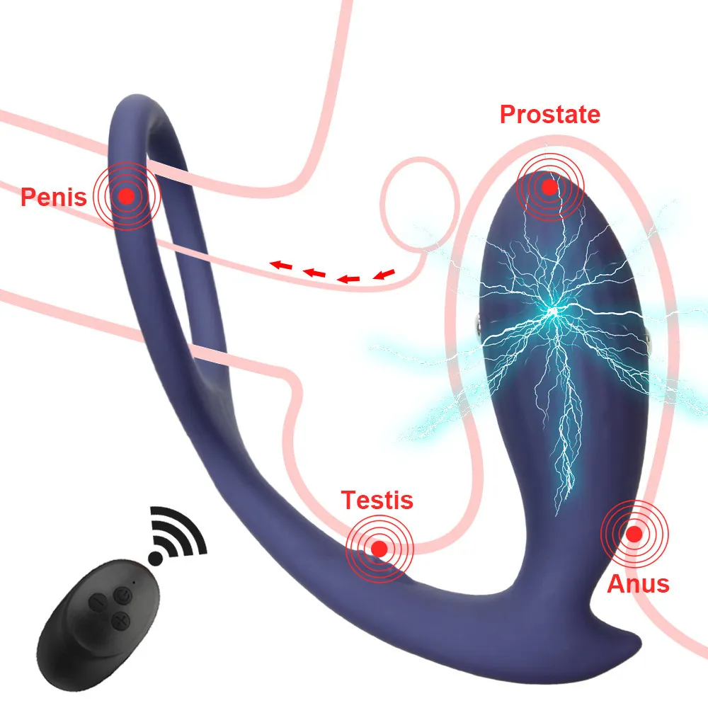 Elektrische Schok Prostaat Massager Butt Ass Plug Anus Stimulator Vertraging Ejaculatie Ring Anale Vibrator Dildo AdultsexyToys voor Mannen