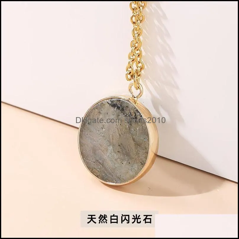 round stone crystal charms gold chain pendant necklaces tiger eye rose quartz wholesale jewelry for wome sports2010