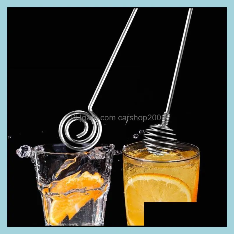 304 stainless steel honey spoons mini prevent rusting egg whisk screw spin stirring rod kitchen accessories 20.5cm jam spoon sn4722