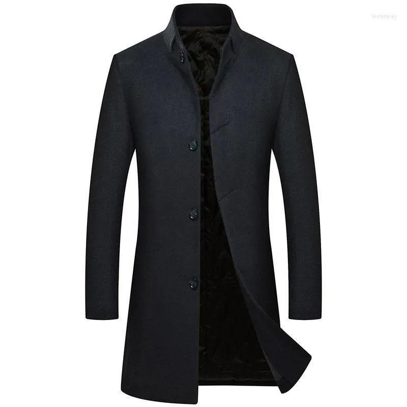 Trench da uomo Cappotto invernale in lana per uomo Spessa lana calda Abrigo Hombre Soprabito X-Long Casaco Masculino 3XL Viol22