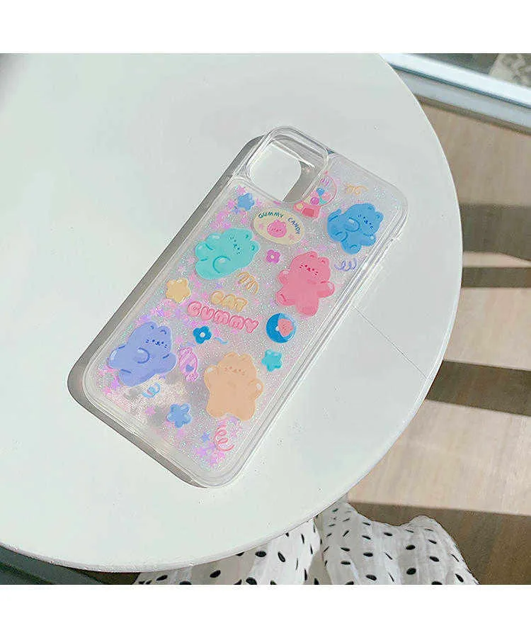 Paillettes Dynamique Liquide Téléphone Cas De Mode Nouvel An Cadeau pour iphone 13 12 11 Pro 6 7 8 Plus X XR XS MAX Bonbons Chat Quicksand Couverture