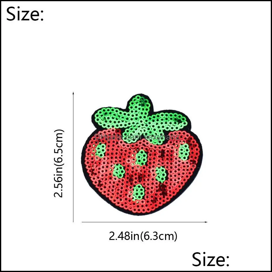 10pcs strawberry sequinedes for clothing iron on transfer applique fruit for jeans bags diy sew on embroidery sequins