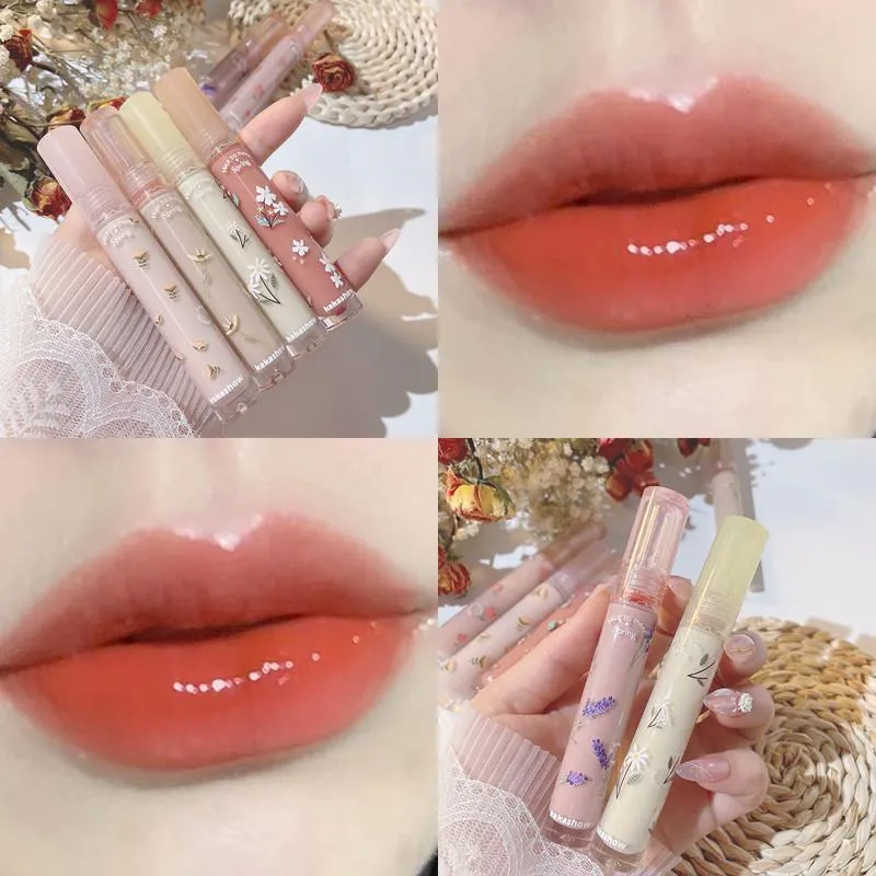 Lip Gloss Flowers Mirror Water Glaze Moisturizing Easy To Color Liquid Lipstick Nude Lasting Waterproof Clear Tint MakeupLip
