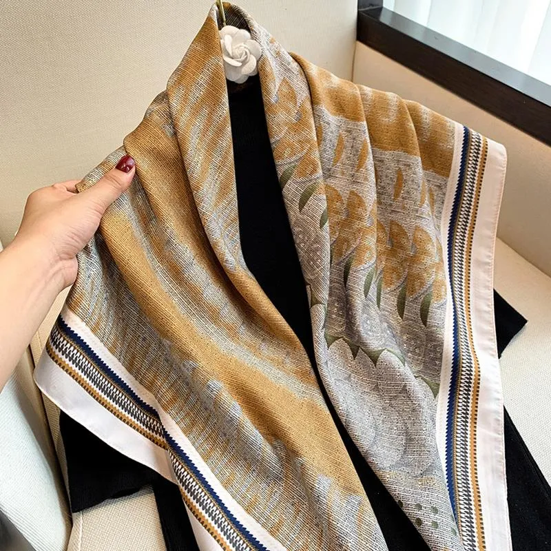 Twill Headband Hijab Square Scarf Print 90cm Warm Beach Stoles Shawl Wraps Female Hair Band Bag Wrist Bandana Foulard