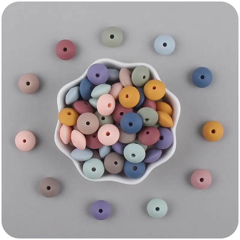 12mm Spacer Flat Bead Soothers Diy Creative Bild Baby Silikonpärlor Mixed Color Baby Molars Toys Accessory