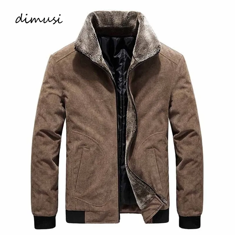 Dimusi Winter heren bommenwerper jassen Casual mannelijke bont kraag windjack jas Mens fleece warme slanke corduroy jassen kleding 6xl t200502