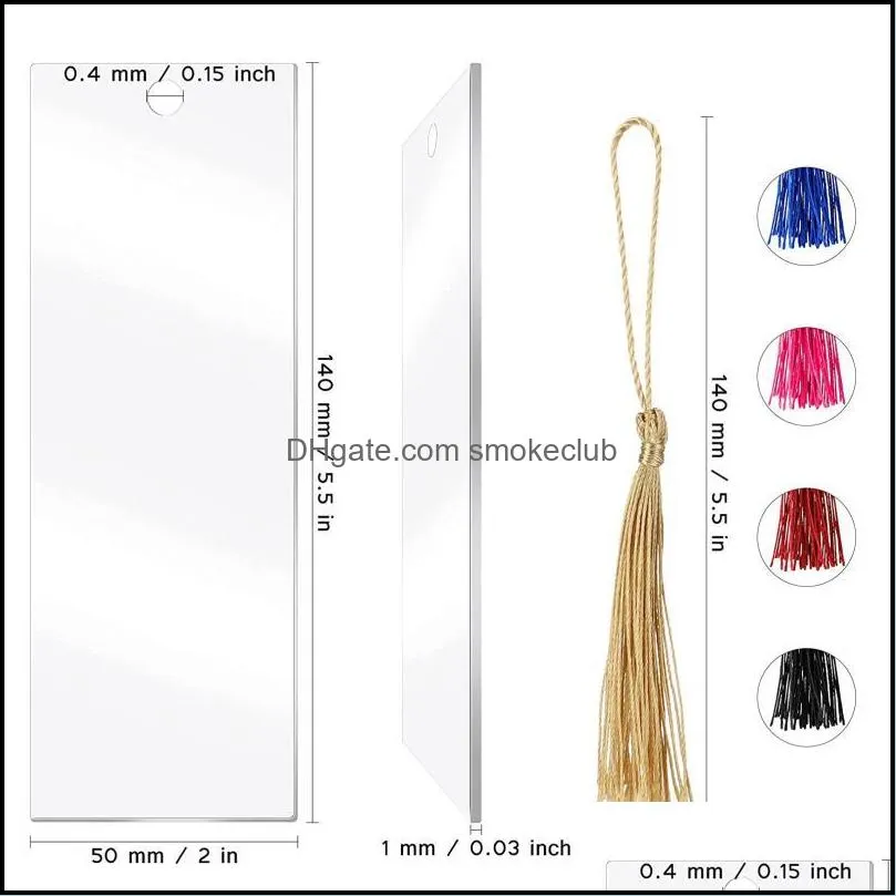 Bookmark 40 PCS Acrylic Blank Clear DIY Unfinished Mini Book Markers With Colorful Tassels For Craft Ornaments