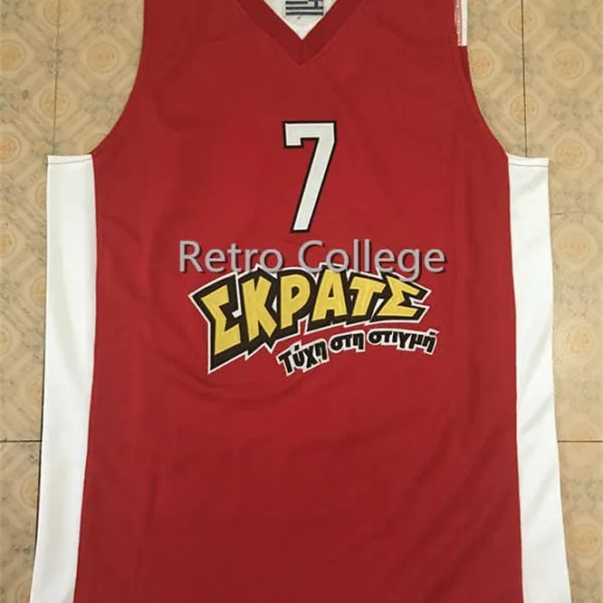 XFLSP 7 Vassilis Spanoulis Piraeus Ekpate Basketball Jersey赤刺繍ステッチカスタム任意の数と名前Jerseys