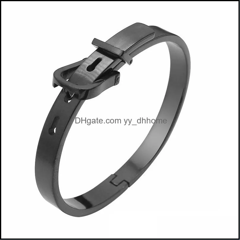 Fashion 316L Titanium Steel Wide Belt Buckle Bracelet Charm Gold Cuff Belt Bangles Size For Women Men Pulseira Feminina