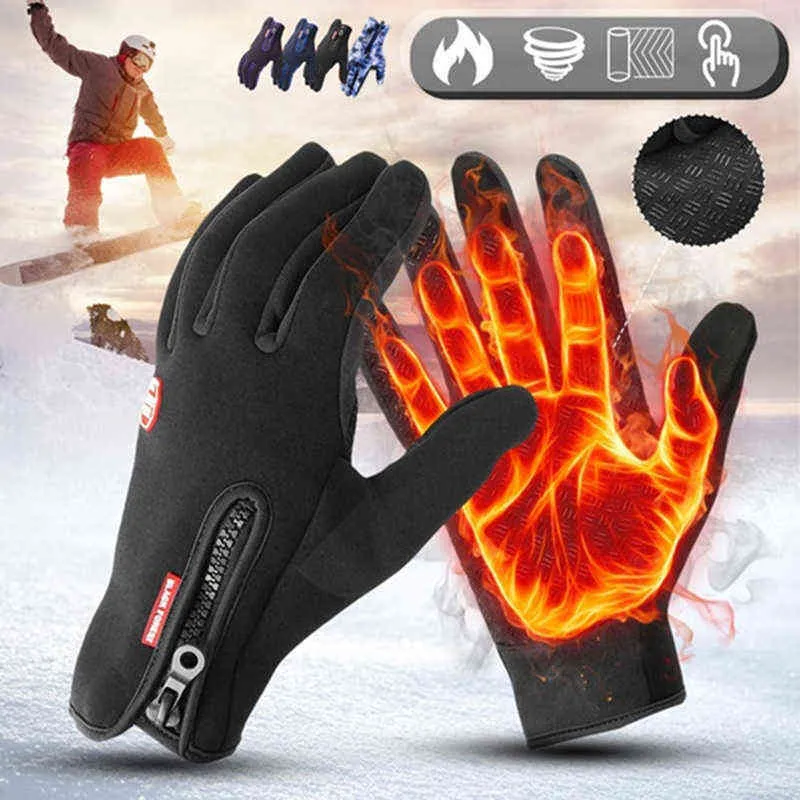 Winter Gloves Mens Touch Screen Waterproof Windproof Skiing Cold Gloves Women039s Warm Fashion Ourdoor Sports Riding Zipper Glo T220815