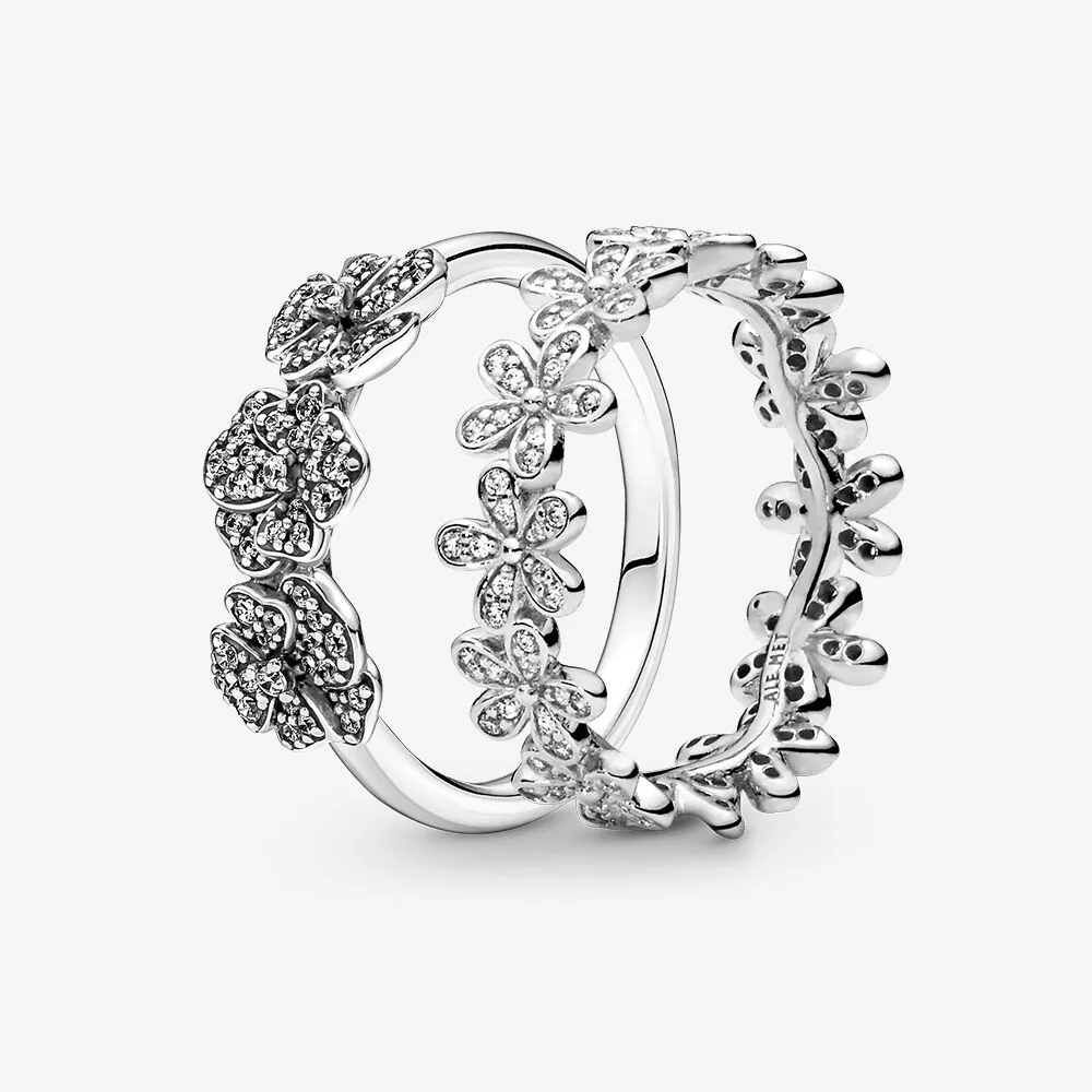 100% 925 fiori di primavera in argento sterling in fiore anello set per le donne anelli di nozze accessori gioielli di moda
