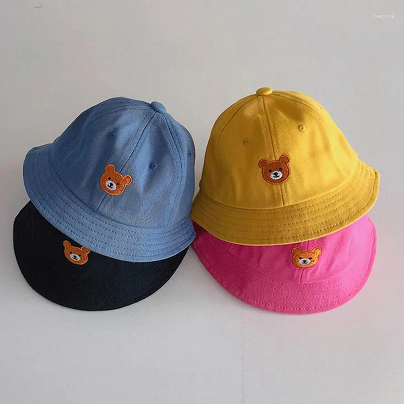 CAPS HATS Baby Bucket Hat Cartoon Cute Bear Brodery Sun Soft Cotton Outdoor Children Fisherman Panama Capcaps
