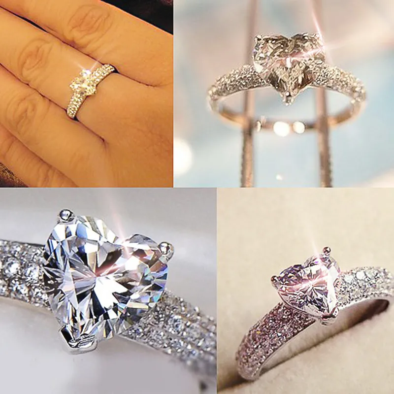 Kalp şekilli kübik zirkon simüle elmas solitaire tarzı düğün anagement yıldönümü yüzüğü