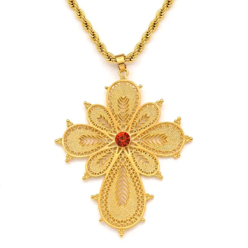 Charmes croix éthiopienne grand pendentif collier en or pour femmes hommes bijoux africains érythrée CrossCharms
