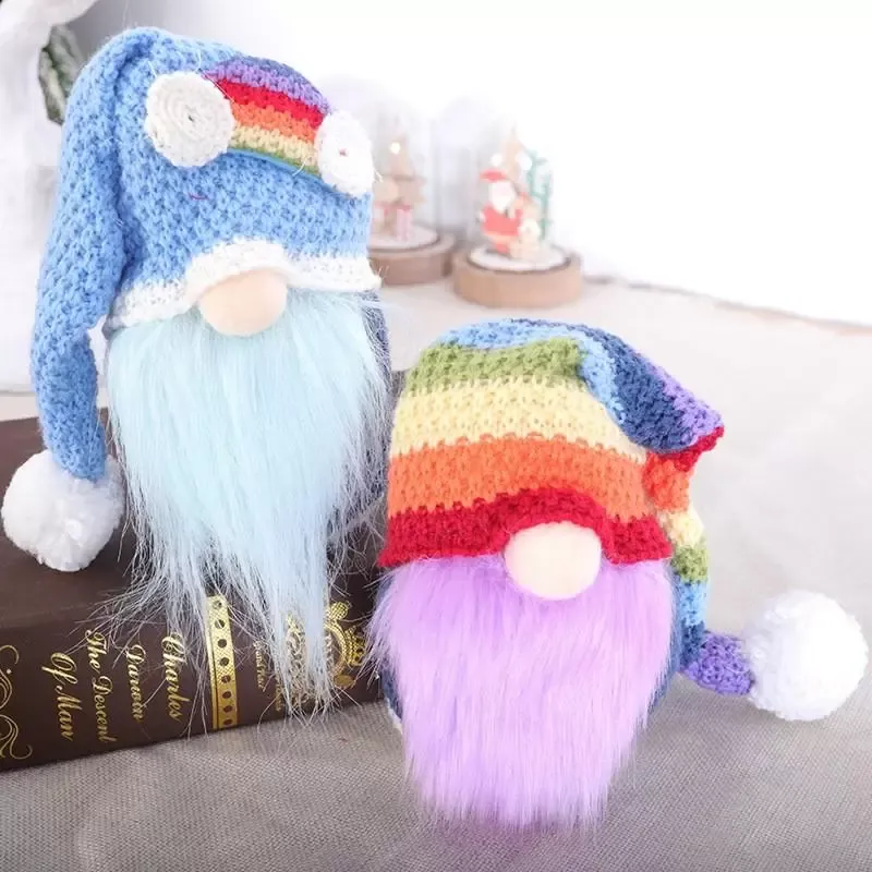 Arcobaleno Bambola senza volto Gnomo Cappello lavorato a maglia natalizio Bambole di peluche Decorazioni regalo Forniture per feste Decorazioni per la casa