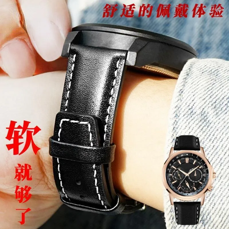 Bracelets de montres Bracelet en cuir véritable pour Eco-Drive BU2023-12E AT8110-11A Series Bracelet noir marron 22mm