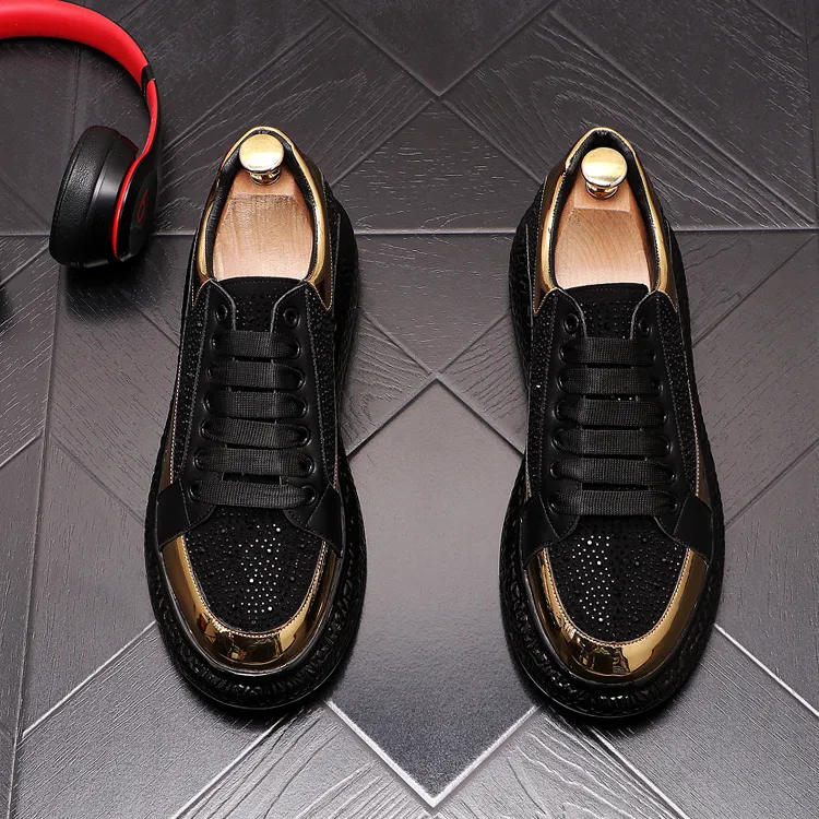 Luxury Italian Style Rhinestones Wedding Party Dress Shoes Fashion Thick bottom Formal Sneakers Black Lace-Up Driving Walking Nightclub Formal Loafers E274