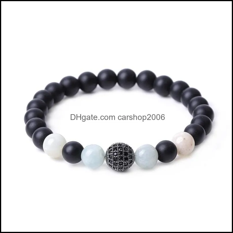 micro pave cz disco ball bead black stone bracelet women men yoga hand string jewelry friendship gift