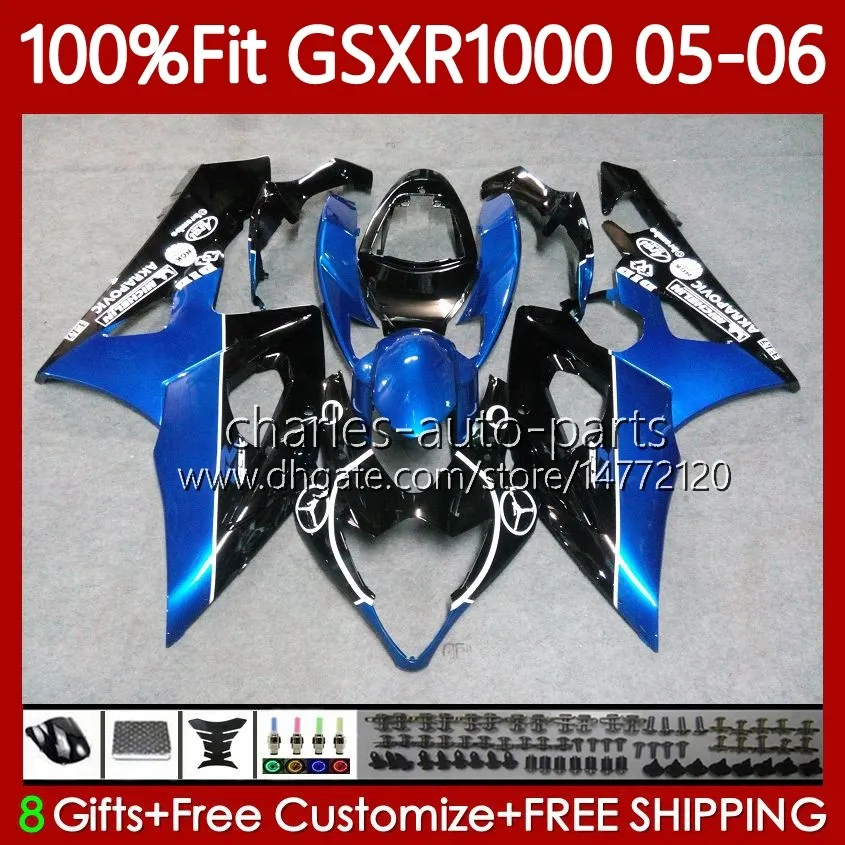 Injection Mold Fairings For SUZUKI GSXR 1000 CC K5 GSXR-1000 GSXR1000 05 06 Bodywork 122No.112 1000CC GSX R1000 2005 2006 GSX-R1000 2005-2006 OEM Body Kit Blue black