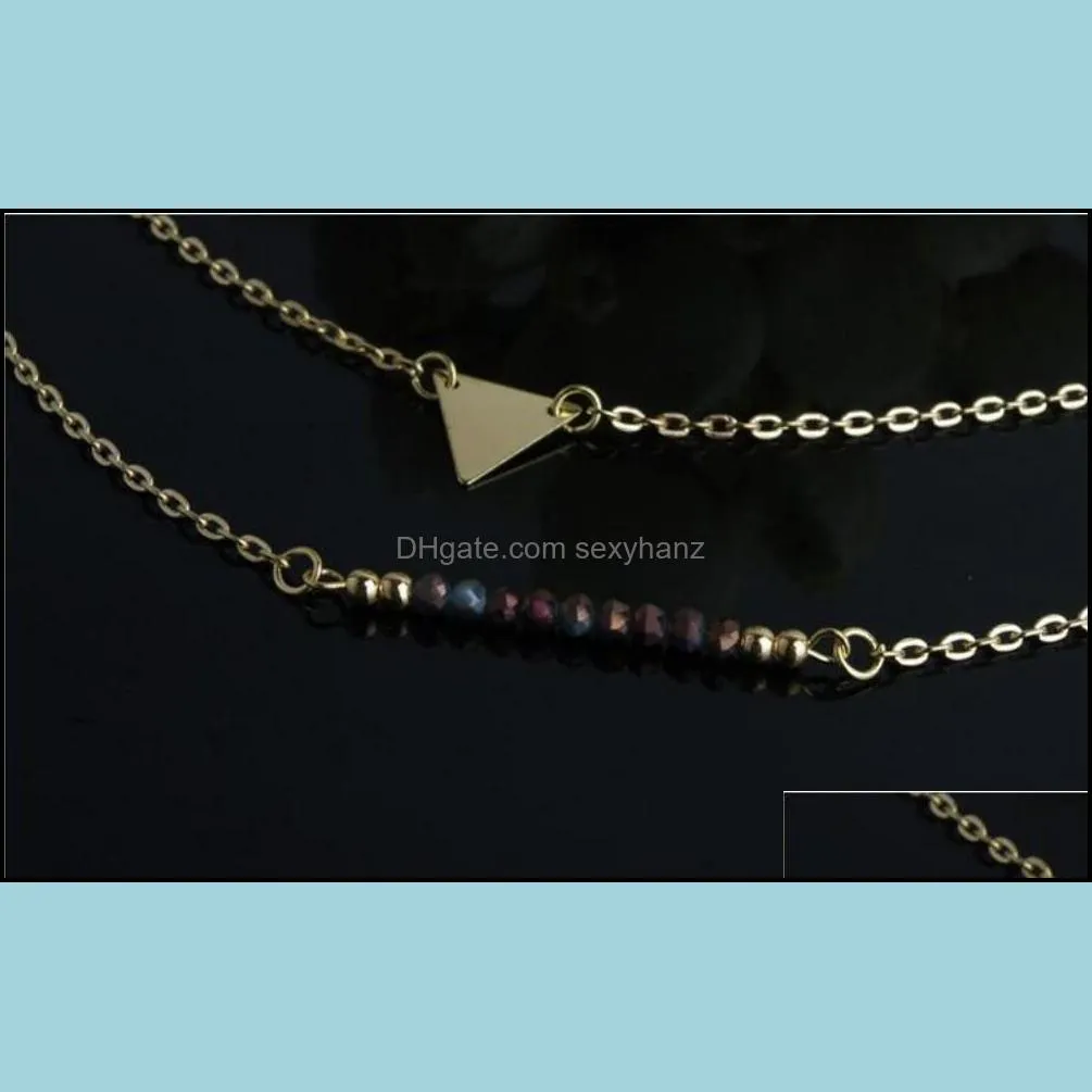 necklace chain fashion Women Bohemia Imitation Crystal 3-layer Gold Plated Alloy Triangle/Sequin Clavicle Chain Chokers Necklaces