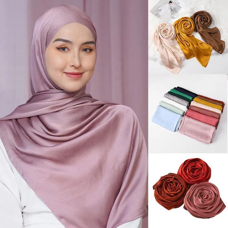 Ethnic Clothing 2022 Women Headscarf Muslim Head Scarf Shawls Pure Color Satin Hijab Headband Hijabs Scarves Women's Hat