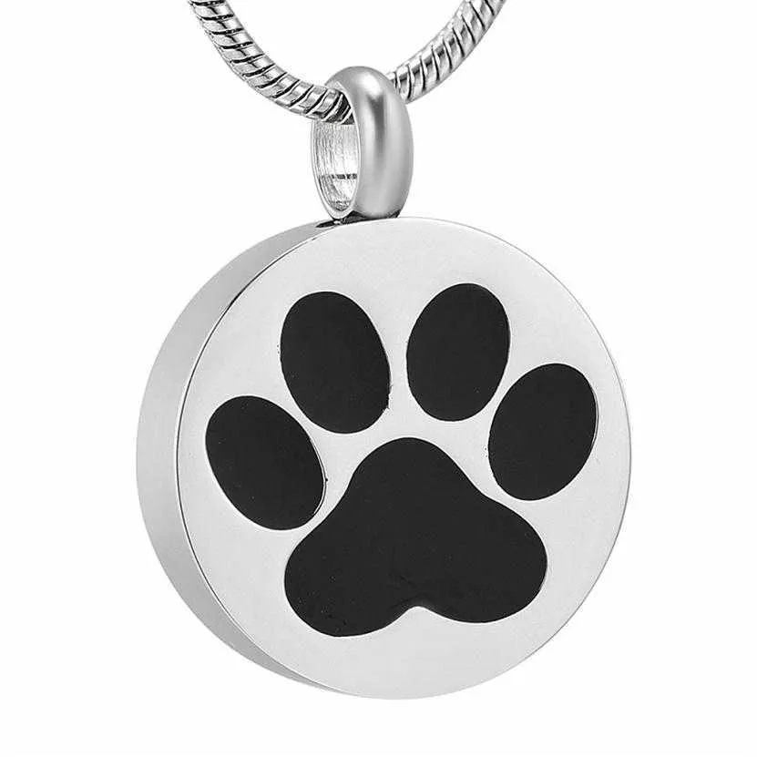 Acciaio inossidabile IJD9738 Pet Paw Print Round Circle Cremazione Ciondolo commemorativo per Ashe Urn Souvenir Keepsake Collana Jewelry323k