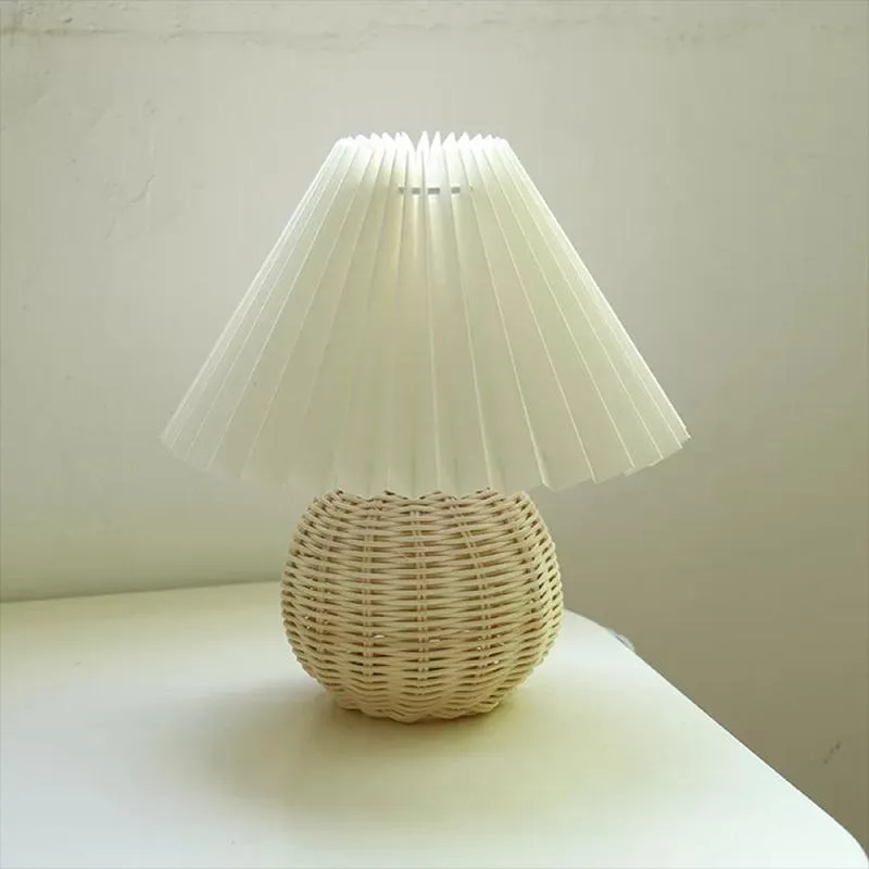 Table Lamps Retro Rattan Lamp Desk Bedroom Study Living Room Light Creative Pleats Led E27 DecorationTable