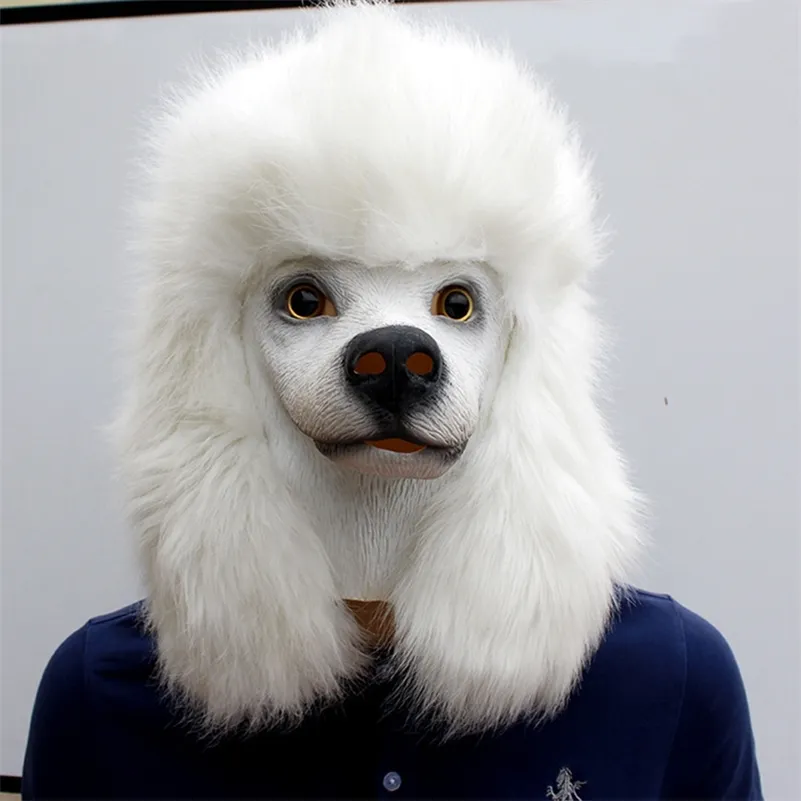 Party Masks Christmas White Poodle Dog Head Party Mask Latex med ytterligare djur 220823