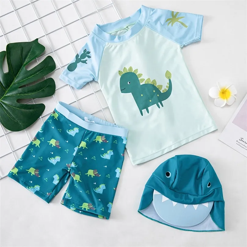 Cartoon Dinosaur Children's Swimsuit Swimming Trunks snabbtorkande baby vårkläder Badkläder Summer Animal Boys 2 PCS kostym 220426