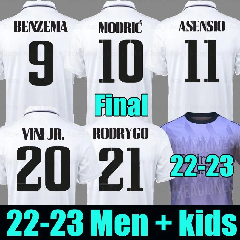 Benzema Soccer Jerseys 22 23 Kirt de football Vini Jr Camavinga 120th Y-3 Alaba asensio Modric Marcelo Final 2022 2023 Camiseta Men Kids Kit Kit Uniforms Calcio