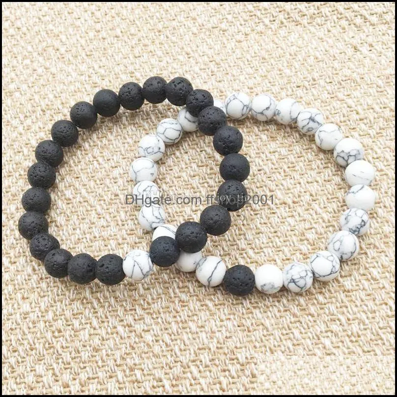 8mm natural black lava stone white turquoise bracelet vaolcano stone aromatherapy  oil diffuser bracelet for women men