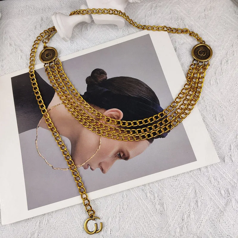 Womens Gold Metal Chain Belts Layered Thin Waist Accessory  display picture 1
