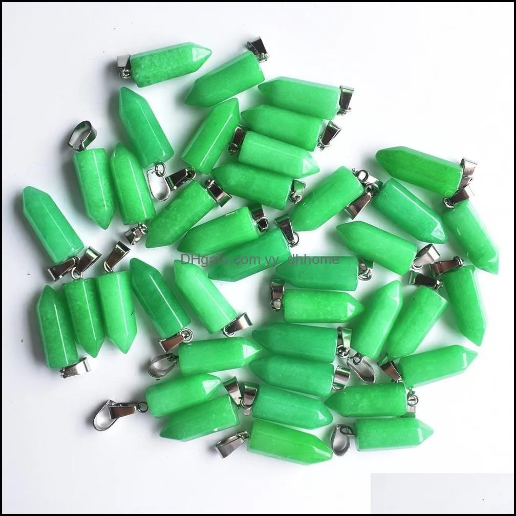 wholesale 50pcs/lot fashion natural malay jade stone hexagonal pillar charms pendants for jewelry making