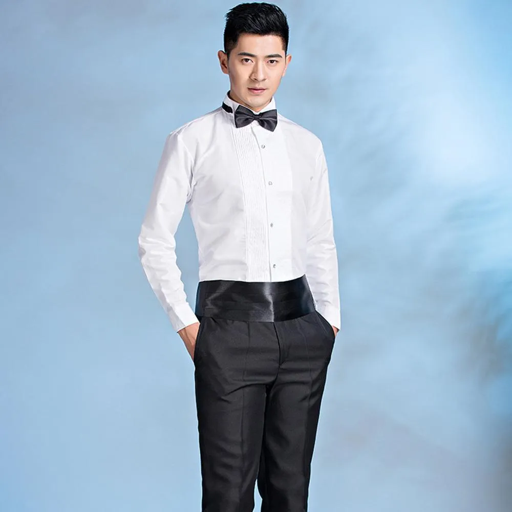 Men's White Wing Collar Tuxedo Shirt French Cuff Wedding Groom Shirts Business Party Prom Singer Musician Stage Costumes